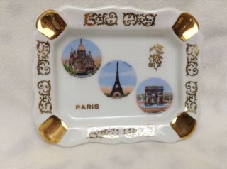 Vintage Advertising Paris France Limoges Ceramic Ashtray Eiffel Tower Gold Gilt
