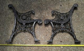 Antique Ornate Cast Iron Garden Park Bench Ends Legs W/ Org.  Screws,  Salvage.