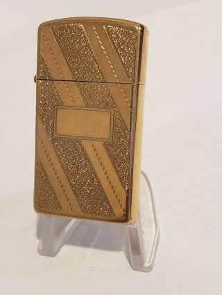 1980 Vintage Slim Zippo Cigarette Lighter Gold Plate Diagonal Swirl No Initials