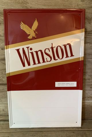 Vintage 1985 Winston Cigarette Tobacco Embossed Tin Sign Gas & Oil