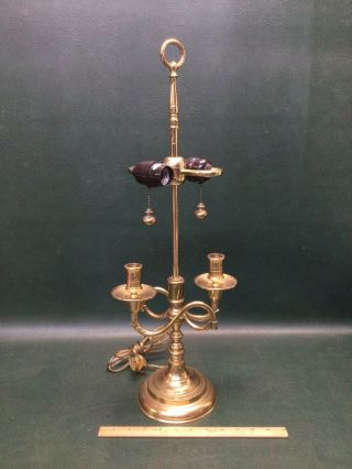 Vintage Brass Bouillotte 2 Arm Candlestick Trumpet Table Lamp 24 "