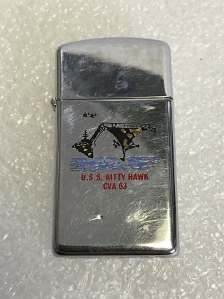 Vintage Uss Kitty Hawk Cva 63 Slim Zippo Lighter
