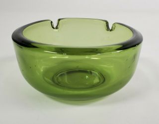 Vintage Green Round Circular 3 1/2 " Glass Ashtray