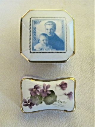 2 Porcelain Trinket Boxes,  Priness Grace & Prince Albert,  Signed Agnetta R.