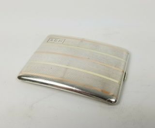Vintage Sterling Silver And 14k Gold Striped Cigarette Case In A Cigar Box