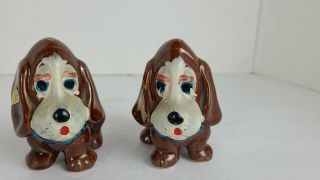 Vintage Brown Sad Sam Basset Hound Dog Puppy Salt Pepper Shakers Japan Aa2