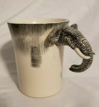Pier 1 Elephant Trunk Hand Painted Large Stoneware Cup / Mug