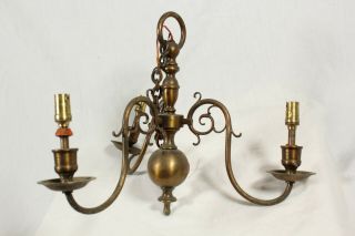 Antique Large 3 Arm Solid Brass Chandelier Heavy Ornate Vintage Ceiling Light