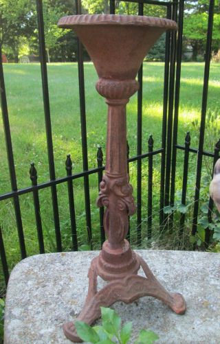 Antique Cast Iron Gazing Ball Garden Plant Stand With Clawfeet Column 21 " Tall
