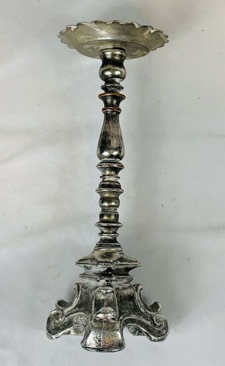Vintage Rubel Silver Tone Whitewashed Metal Pillar Candle Holder 10.  5 "