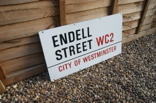 London City Of Westminster West End Enamel Road Sign Endell Street WC2 2