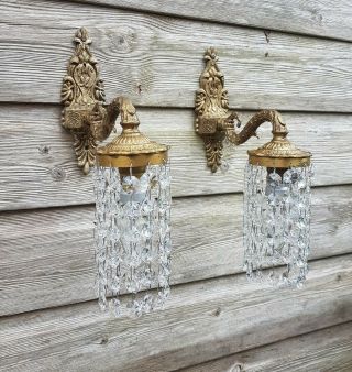 Pretty French Wall Lights / Down Lights - Strings Of Crystals - 2 Pairs Available