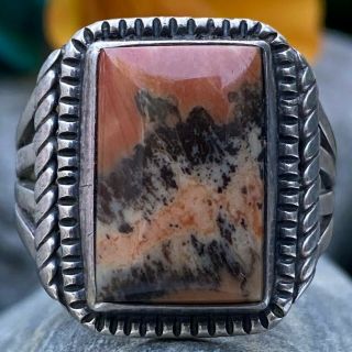 Early Vintage Native American Navajo Indian Petrified Wood Sterling Ring Sz 10
