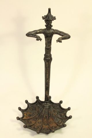 Antique Asian Cast Iron Figural Parasol Umbrella Cane Stand Fireplace Tools