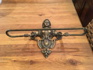 Vtg/antique Large Solid Brass French Country Figural Maiden Wall Mount Towel Bar