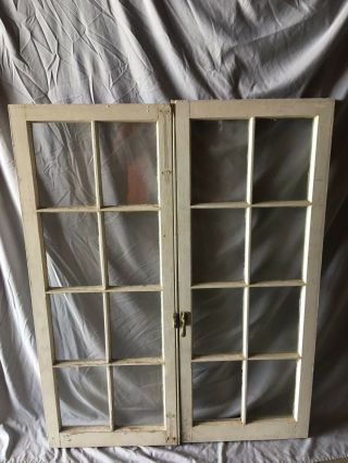 Pair Antique 8 Lite Casement Door Windows Cabinet Shabby Vtg Old 62 - 18c