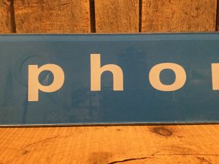 Vintage Blue Glass Bell System ‘PHONE’ Telephone Booth Sign 3