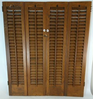 Vintage Architectural Salvage Folding Wood Louvered Window Shutters Set