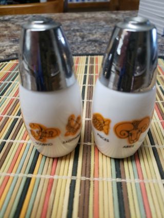 Gemco Corning Ware Zodiac Milk Glass Salt And Pepper Shakers
