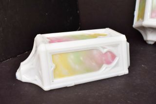 Art Deco Slip shade MILK Glass Wall Sconce Shades Pair painted Cathedral windows 3