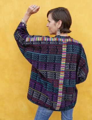 Guatemalan Kimono Jacket Created From Vintage Indigo Ikat Corte/skirt Textile