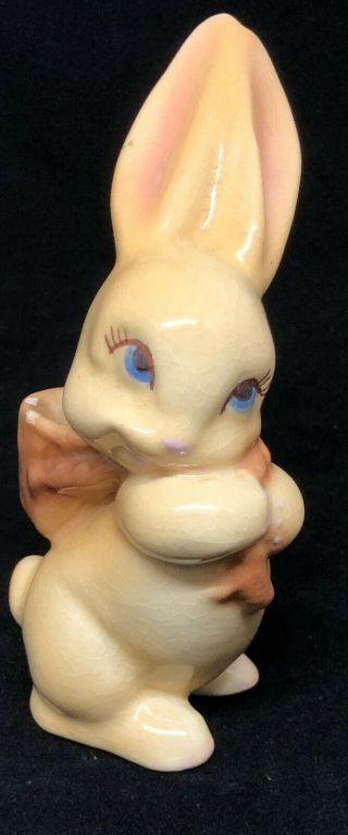 Vintage Crackle Glaze Ceramic Bunny Planter 5 " High 1950s Easter Thumper