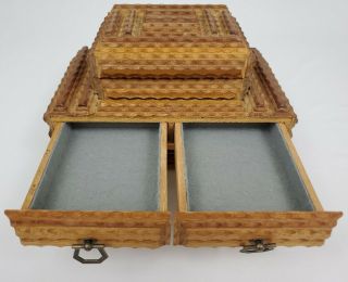 Vintage Pedestal Tramp Art Box Dry Finish Folk Art Sewing Keepsake Trinket 3