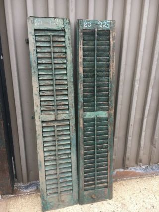 Pair C1890 Louvered Green Window House Shutters Central Ct 60” X 12.  25 " X 1.  25”