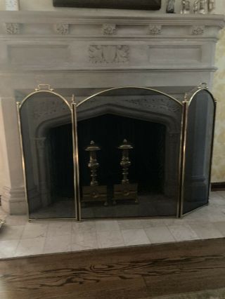 Vintage Fireplace 3 Panel (tri - Fold) Brass Fire Screen With Handles Perfect