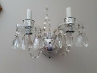 Vintage Chrome Crystal Prism Double Arm Light Wall Sconce Mcm Glam Hollywood