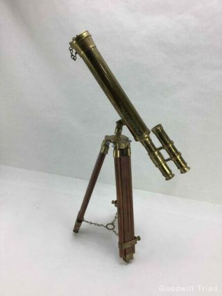 Authentic Vintage Brass Telescope & Wooden Tripod - Circa: 1890 - 1925