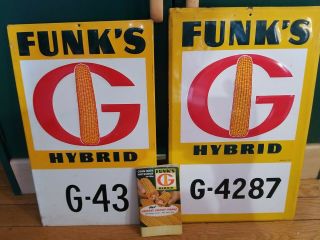 2 Vintage Funks G Hybrid Signs Seed Corn Sign Dealer Farm Metal Feed,  G Book