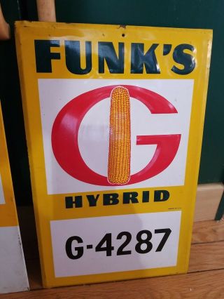 2 Vintage Funks G Hybrid Signs Seed Corn Sign dealer farm metal feed,  G Book 3