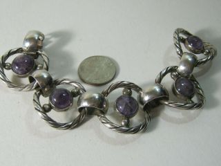 Early Vintage Mexican Silver & Amethyst Bracelet Art Deco Style 88 Grams