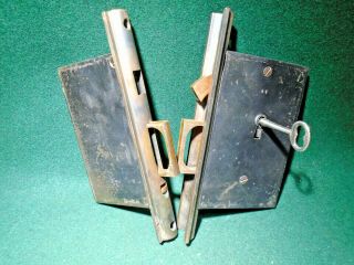 Pair Japanned Victorian Era Pocket Door Mortise Locks W/key (12232)