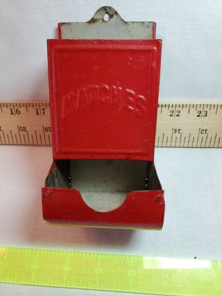 Vintage Hand Made Red Tin " Matches " Wall Hanging Matches Holder 5 1/2 " X 3 "