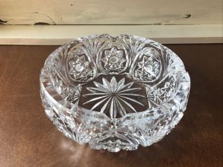 Crystal Heavy Clear Glass Cigar Cigarette Ashtray 6” Vintage Round Star