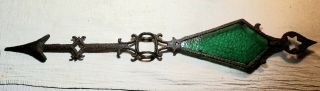 Antique Cast Iron Arrow Shaped Weathervane W/ Green Glass Diamond Insert On Back