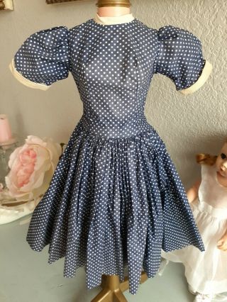 Vintage Madame Alexander Cissy Doll 1958 Navy Polka Dots Dress " Lucy Dress " Htf