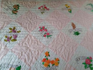 Vintage Quilt - U.  S.  A.  State Flowers Hand Quilted 112 