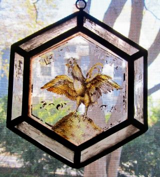 Vintage Octagon Painted Stained Glass Window From Germany