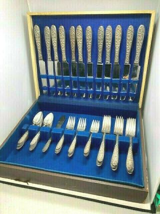 Vintage National Silver Co.  Narcissus Aa Silveplate Flatware 49 Piece Set Box