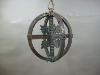 Antique Vtg Brass Hanging Lamp Chandelier Body Ornate Floral Sphere For Restore