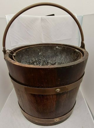 R.  A Lister Wooden Bucket With Copper Bands And Metal Inner.