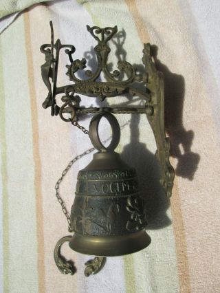 Vtg Brass Bell Monastery Church Vocem - Meam - A Ovime - Tangit W/ Angel & Animals