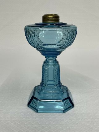 Petite Antique C.  1880 - 1900’s Picket Blue Glass No.  1 Size Oil Lamp Base Nr Exc