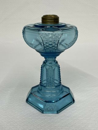 Petite Antique c.  1880 - 1900’s Picket Blue Glass No.  1 size Oil Lamp Base NR EXC 2