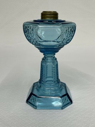 Petite Antique c.  1880 - 1900’s Picket Blue Glass No.  1 size Oil Lamp Base NR EXC 3