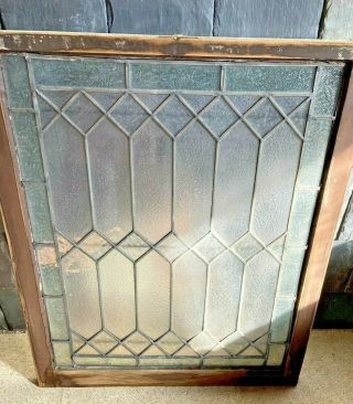 Antique Leaded Privacy Glass Window Exterior Frame 33 1/2 " X 27 3/4 "