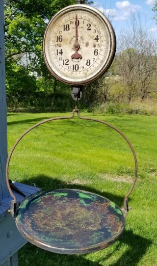 Antique Vintage Penn Scale Mfg.  Co.  20 Lb Hanging Scale With Steel Tray / Pan